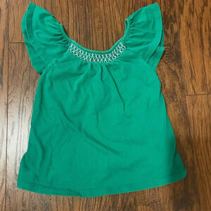 Janie & Jack Green Flutter Sleeve Tank Top, Size 4, Smocked, Buttons, Girl